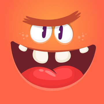 Angry cartoon monster character face expression. Illustration of cute and scary mythical alien creature. Halloween design