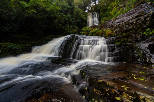 McLean Falls after heavy rain the waterfall is in full flow in the Catlins New Zealand