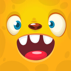 Funny cartoon monster character face expression. Illustration of cute and happy mythical alien creature. Halloween design