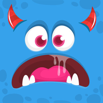 Funny cartoon monster character face expression. Illustration of cute and happy mythical alien creature. Halloween design