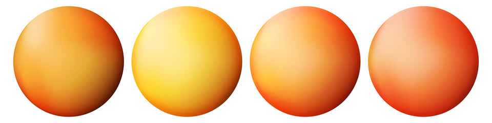 Set with glass colorful orange balls. Glossy realistic ball, 3D abstract vector illustration highlighted on a white background. Big metal bubble with shadow