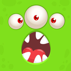 Obraz premium Funny cartoon monster character face expression. Illustration of cute and happy mythical alien creature. Halloween design