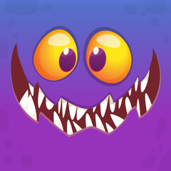Funny cartoon monster character face expression. Illustration of cute and happy mythical alien creature. Halloween design