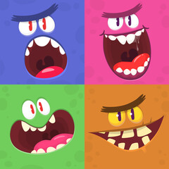 Funny cartoon monster faces. Illustration of  alien creature different expression. Halloween design. Great for party decoration or package design