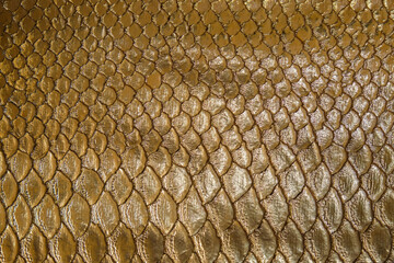 Fish-like scales with golden and shining colors. Abstract Background. Life-like textures in fashion, handbags and exclusive packaging cases for luxury items. © ysk1