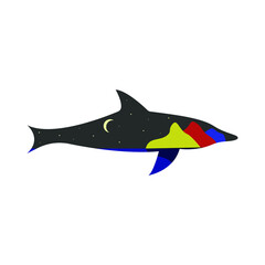 Fototapeta premium abstract shark. the silhouette of a shark with a composition inside. a bright picture with the image of mountains and the sea