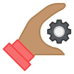 Gear with hand, flat design icon of support