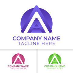 A triangle logo design. letter gradient a logo design with blue, purple, and green gradient good for start up, media, technology, and agency with elegant and modern style