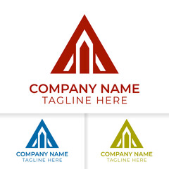 A triangle logo design. letter gradient a logo design with red, blue, and yellow gradient good for start up, media, technology, and agency with elegant and modern style