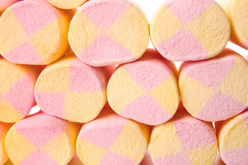 Tasty marshmallows on white background, closeup