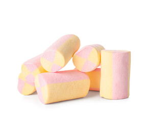 Tasty marshmallows on white background