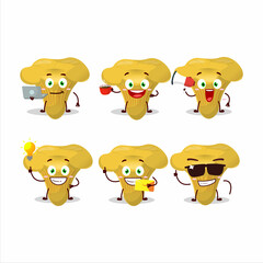Chanterelle cartoon character with various types of business emoticons