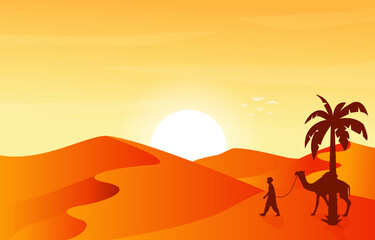 Fototapeta na wymiar Sahara Desert Travel Tour Camel Arabian Culture Illustration