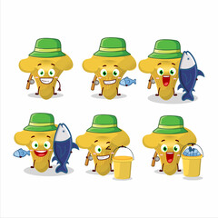 A fisherman chanterelle cartoon picture catch a big fish