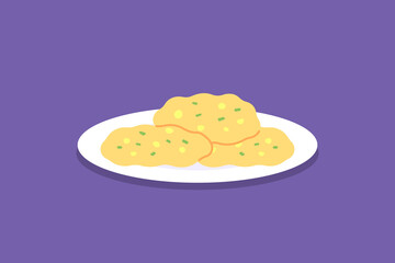 illustration of a plate of bakwan. fried food. corn food. food from indonesia or asia. flat cartoon style. vector design