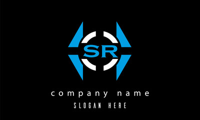 SR creative polygon with circle latter logo design