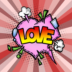 Comic speech bubble with expression text LOVE