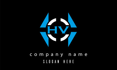 HV creative polygon with circle latter logo design