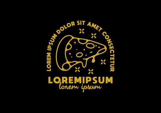 Line art illustration of pizza with lorem ipsum text