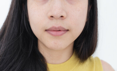 Close-up woman face, with natural skin