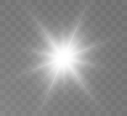 Beautiful bright light, white star with bright rays, vector graphics.	