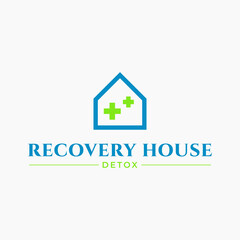 Recovery House logo design, Medical symbol with Hospital. Healing and Rehabilitation Clinic for Addict, Physical Disorders, Chronic Diseases and Detox logo design