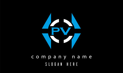 PV creative polygon with circle latter logo design vector