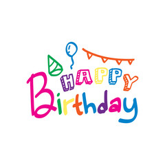 Colorful happy birthday text lettering hand design