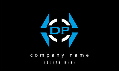 DP creative polygon with circle latter logo design vector