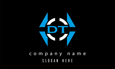 DT creative polygon with circle latter logo design vector