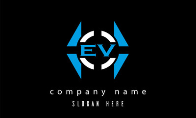 EV creative polygon with circle latter logo design vector