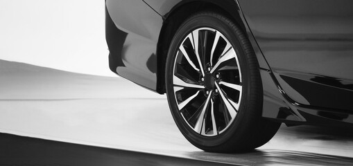 Car body Parts side view. Automotive car parts such as window wheel tire headlight side mirror side shots shooting from front and rear view in studio. for use in automobile industry. no driver. 