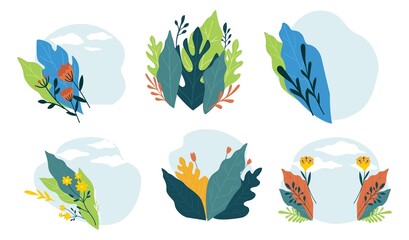 Flowers and foliage in blossom, spring blooming