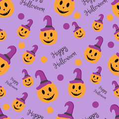 Halloween pumpkin seamless pattern background. Happy halloween poster. Vector illustration.