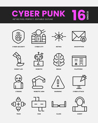 Cyberpunk, futuristic, Sci-fiction linear icon set, minimal outline icon set. 