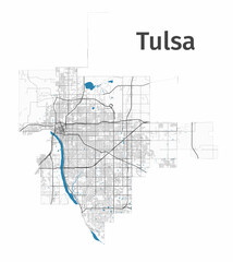 Tulsa map. Detailed map of Tulsa city administrative area. Cityscape panorama.
