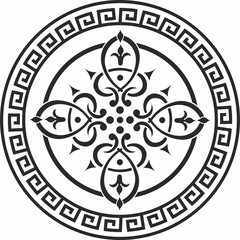 Vector round greek ornament. Meander in a circle. Circular pattern. The architecture of ancient Rome. Print for tattoo, sandblasting and laser cutting

