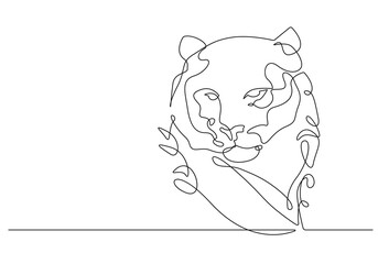 Tiger Continuous One Line Drawing. Tiger Head Line Art Style Illustration. Animal Minimalist Contour Illustration for Modern Design, Wall Art, Print, Poster, Banner. Vector EPS 10.