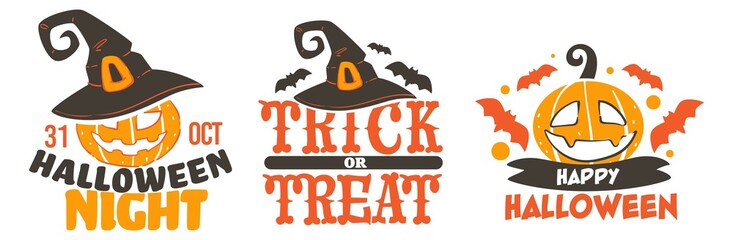 Trick or treat, halloween banners with pumpkins - obrazy, fototapety, plakaty