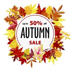 Autumn sale, promotional banner with discount