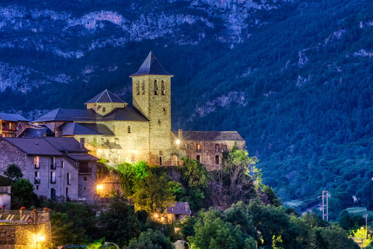 The church of Torla in the Spanish Pyrenees at night