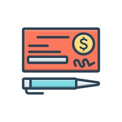 Color illustration icon for bank check payment