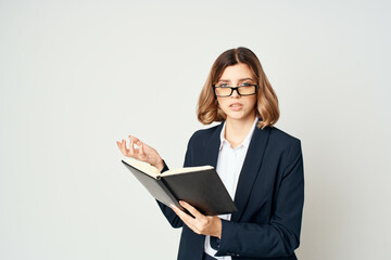 Business woman in suit documents work manager success