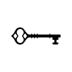 Old key silhouette icon isolated on white background