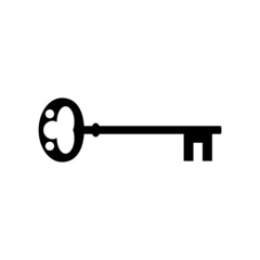 Old key silhouette icon isolated on white background
