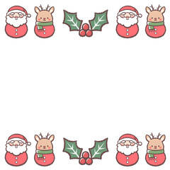 サンタクロースダルマとトナカイダルマとヒイラギの上下フレーム