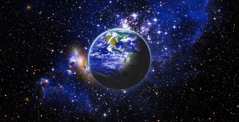 Earth globe view from space showing realistic earth surface and world map as in outer space point...