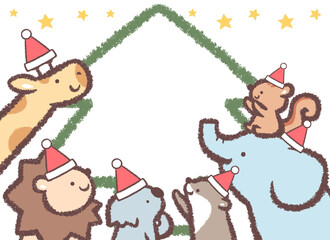 動物たちと星のクリスマスツリーのフレーム