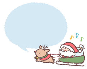 そりに乗るサンタクロースとトナカイとフキダシ