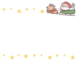 そりに乗るサンタクロースとトナカイと星のフレーム
